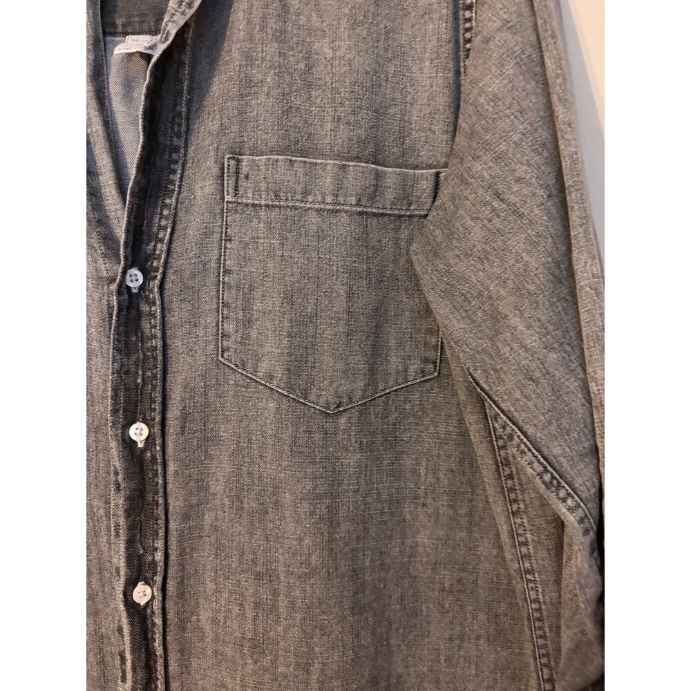 Frank & Eileen Womens M Black Denim Maxi Shirt Dress Button Down Raw Hem - Picture 3 of 13